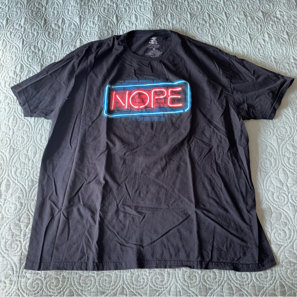 🧡Threadless Black T-Shirt with Red and Blue 'NOPE' Neon Graphic